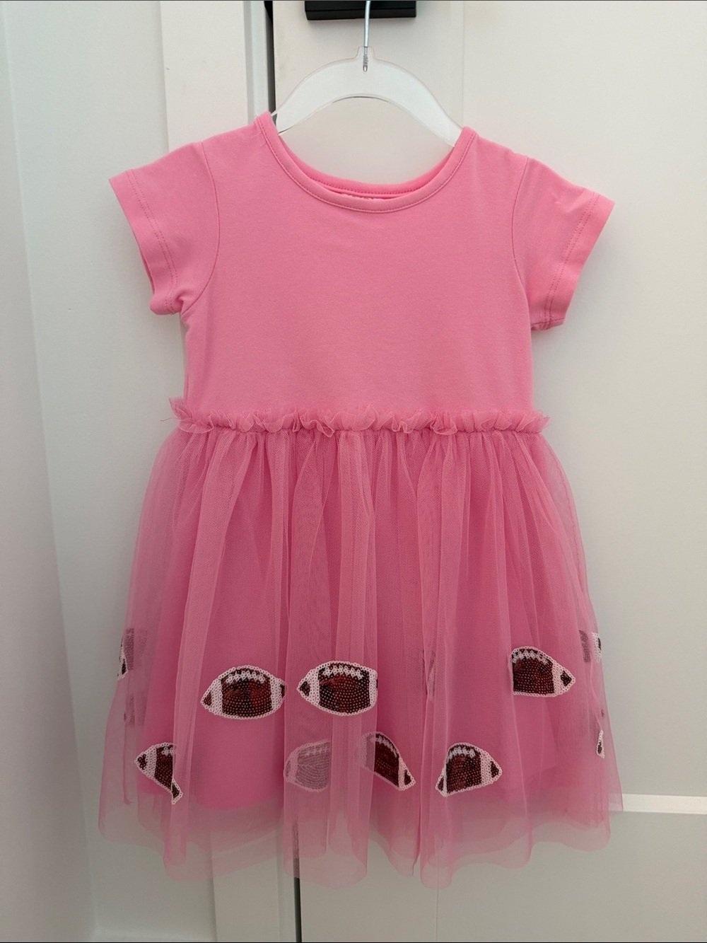 Pink Tulle Kids Dress with Football Motif